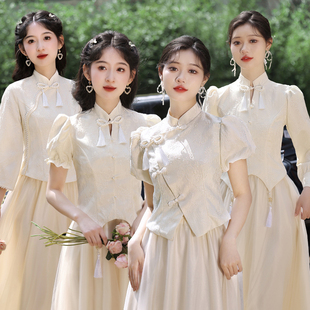 中式伴娘服女2024夏季姐妹团礼服小个子，高级感平时可穿伴娘裙