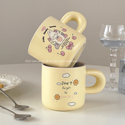 可爱奶fufu马克杯带勺子家用女生陶瓷水杯高颜值情侣一对早餐杯子