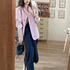 高级设计感粉色西装外套女2023年早春秋装韩版小个子休闲西服