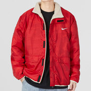 nike耐克梭织红色外套，男双面穿厚羊羔绒休闲上衣防风运动装fd4057