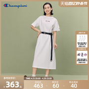 Champion冠军连衣裙2023夏季刺绣拼色LOGO运动短袖长裙裙子女