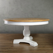 美式实木餐桌客厅家具博克赛橡木餐厅圆桌，实木圆桌欧式餐桌椅组合