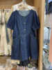 韩国f2aq2876中长款圆领，显瘦牛仔连衣裙女夏季单排扣短袖衬衫裙子