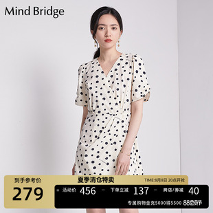 Mind Bridge2023夏季连衣裙女设计感波点印花长裙V领收腰裙