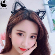 韩国蕾丝花边猫耳朵细发卡兔耳朵蝴蝶结网纱发箍头扣