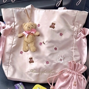 日系可爱兔熊刺绣蝴蝶结，手提包粉色少女心，大容量单肩包托特包