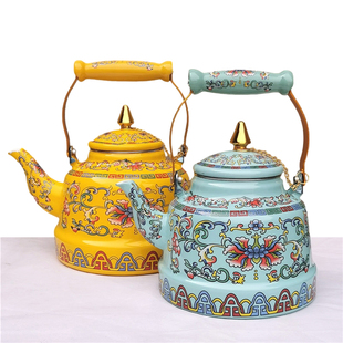 蒙古名族风珐琅搪瓷壶烧水壶泡茶壶，新疆煮奶茶壶煤气灶电磁炉通用