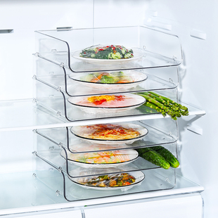 冰箱分层剩菜盘子置物架肉菜碟，盘冷藏收纳架，自由叠加冰柜隔板透明