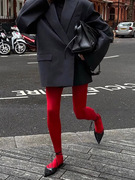 红色连裤袜女复古天鹅绒秋冬打底裤外穿显瘦本命年紧身塑形打底袜