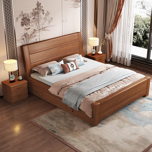 新中式实木床1.8米床，现代简约双人床主卧室1.5米单人床家用加厚床