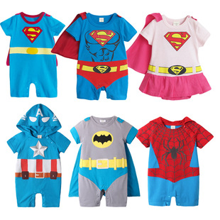 婴儿连体衣夏6个月男女，宝宝衣服美国队长超人造型哈衣2岁儿童爬服