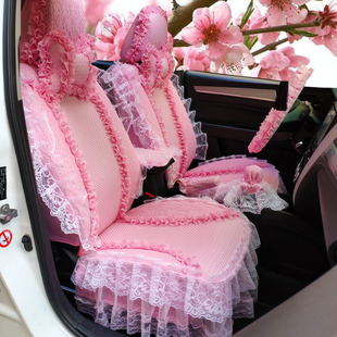 高档蕾丝汽车座套通用全包，蕾丝坐垫套四季蕾丝车套网红坐垫套女粉