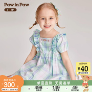 PawinPaw卡通小熊童装2024年夏季女宝宝方领泡泡袖甜美连衣裙