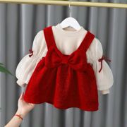 婴儿周岁礼服冬季一岁女宝宝套装洋气拜年服公主裙红色加绒连衣裙