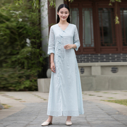 改良中式复古棉麻连衣裙中国风民国亚麻汉服唐装禅意茶服女装
