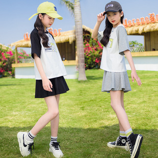 韩版女童运动套装儿童短袖半身裙两件套小学生女孩姐妹闺蜜装7岁8
