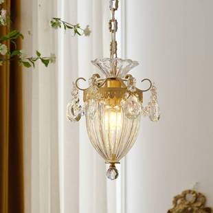 欧式法式复古全铜雕花水晶小吊灯 美式餐厅入户飘窗过道床头吊灯