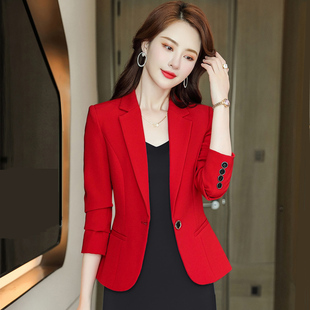 红色休闲西装外套女韩版修身显瘦小个子粉色西服女士上衣紫色短装