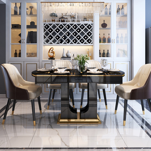 丽蒙保轻奢餐桌椅组合现代简约小户型多功能可伸缩钢化玻璃饭桌