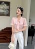 24夏季韩版时尚V领设计感蝴蝶结女士衬衣短袖上衣