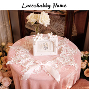 伊丝莎贝法式复古轻奢玫瑰立体绣花白色蕾丝圆形桌旗盖巾桌布