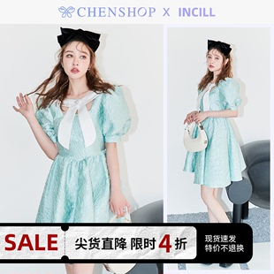 INCILL百搭泡泡袖不对称飘带连身裙夏季新CHENSHOP设计师品牌