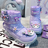 女童雪地靴女款2023冬季儿童紫色皮面防水中筒东北极寒大棉鞋