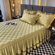 纯色夹棉床裙式床罩单件加厚床单三件套1.f5米，1.8x2.0荷叶花边床