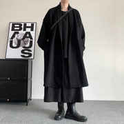 山本耀司风衣男装新中式中长款外套加绒加厚大衣高级感小众黑武士