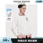 teenieweenie小熊2024年圆领落肩袖磨毛感套头白色卫衣宽松慵懒风