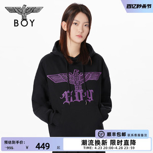 紫霞仙子BOYLONDON冬情侣款长袖暗紫色肌理感连帽卫衣N04901