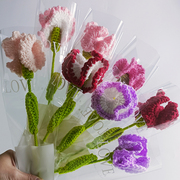 成品手工康乃馨花朵毛线创意花束钩针绒花编织花送母亲节日礼物