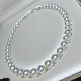正圆高强光珍珠项链媲美澳白冷光妈妈链天然淡水大白9-11mm爱迪生