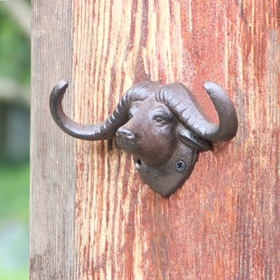田园复古朴做旧欧式铸铁艺，庭院创意墙壁，动物牛头衣帽钩装饰挂钩