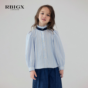 RBIGX瑞比克秋季女童淑女肌理条纹设计感潮流泡泡袖衬衫