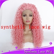 60cm粉色玫红荧光绿自由分小卷kinkycurly蕾丝整顶假发