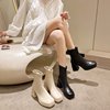 韩系小踝靴女鞋秋冬2022年粗跟厚底防水台马丁靴法式高跟短靴
