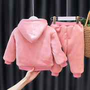 宝宝加绒加厚卫衣两件套装婴儿童装，秋冬季男童女童棉衣服外套韩系
