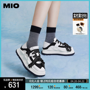 MIO米奥圆头中跟面包鞋时髦小白鞋个性休闲厚底板鞋女鞋溶解鞋