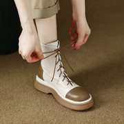 韩版时尚拼接ins风短靴子真皮百搭系带马丁靴厚底圆头显瘦弹力靴