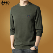 jeep男士长袖t恤春秋季纯棉宽松大码休闲纯色圆领套头卫衣打底衫