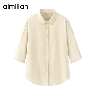 艾米恋短袖雪纺衬衫女春夏设计感小众五分袖上衣薄款宽松白色衬衣