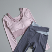 健身套装女春季修身显瘦带胸垫长袖晨跑步专业训练运动瑜伽服