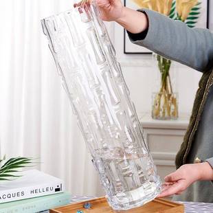 特大号落地大花瓶摆件，客厅高档水晶玻璃，花瓶家用转运竹富贵竹花瓶