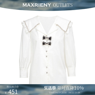 奥莱maxrieny七分袖蝴蝶结衬衣女，夏设计(夏设计)感白衬衫宽松