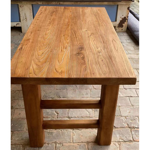 老榆木大板桌实木做旧风格，定制原木吧台餐桌，现代复古简约书桌面板