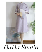 庄周梦新中式紫色改良气质，旗袍裙连衣裙女夏中袖禅意，唐装民国长裙