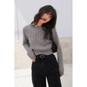 韩国套头毛衣女短款秋冬高级感修身显瘦针织衫设计感小众上衣