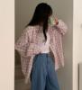 韩国特大码女装胖mm夏装时尚格子，单口袋(单口袋，)宽松长袖休闲衬衫420
