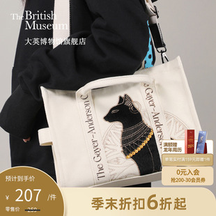 大英博物馆文创安德森猫刺绣斜挎托特帆布包袋女包包通勤包单肩包